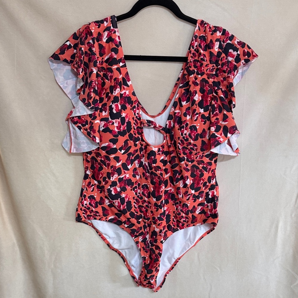 Women’s Coral Floral Ruffle One-Piece Swimsuit